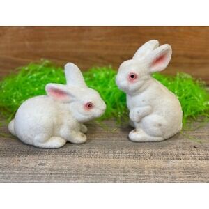 Vintage white flocked bunny rabbits- set of 2 vintage rabbit decor Easter decor
